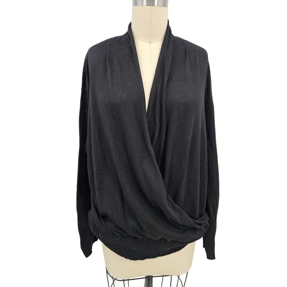 New Lafayette 148 Black Cotton Surplice Sweater Top Womens 3X Blouse